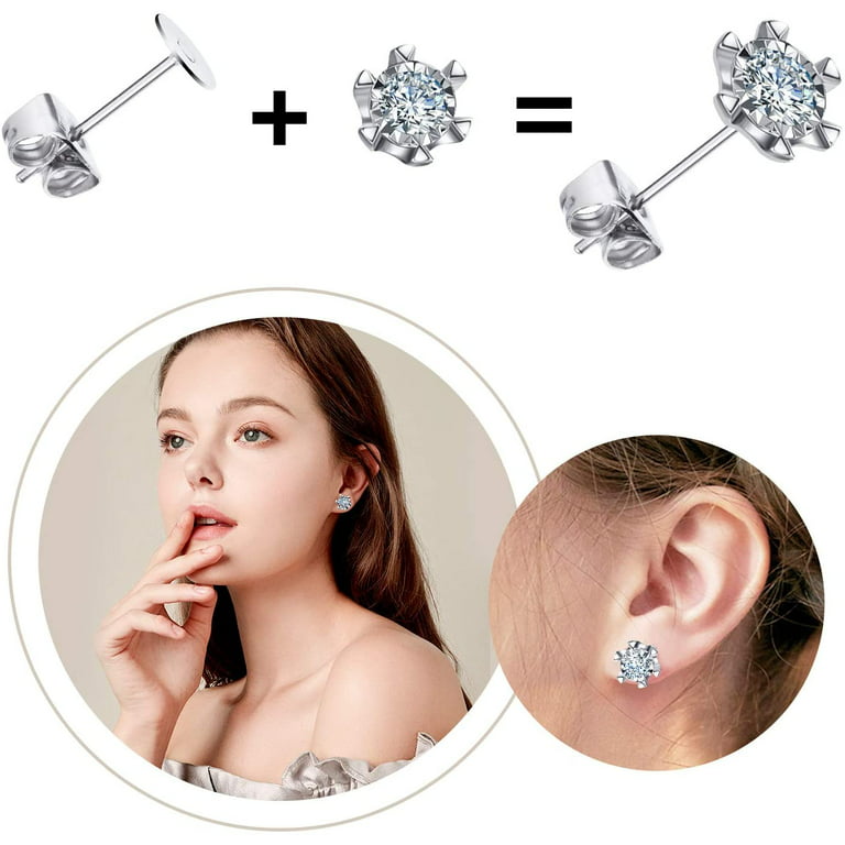 200pcs Nickel-Free Stainless Steel Earrings Posts Flat Pad, Earring Backs for Studs, Hypoallergenic Earring Studs with Butterfly and Rubber Bullet