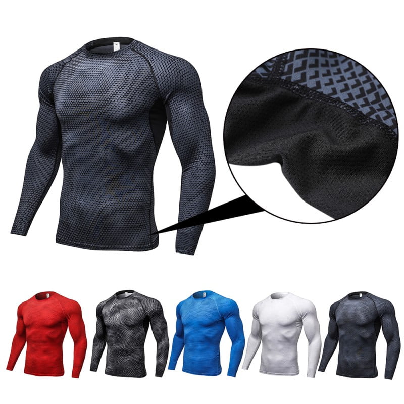 EFINNY Autumn Men Gym Compression Under Base Layer Tops Long Sleeve Quick Dry Sports T-Shirts by EFINNY