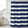 thumbnail image 6 of Polyester Fabric Navy Blue Stripe Shower Curtain, Modern Simple Geometric White Striped Waterproof Bathtub Curtain Bathroom Decor Set with Hooks 36 x 72 Inches, 6 of 6