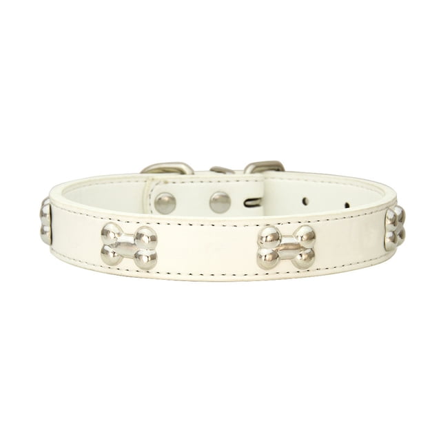 Methold Collar de perro elegante con hebillas ajustables y collar de perro con forma de hueso fácil de limpiar para perro Suministros para perros blanco S