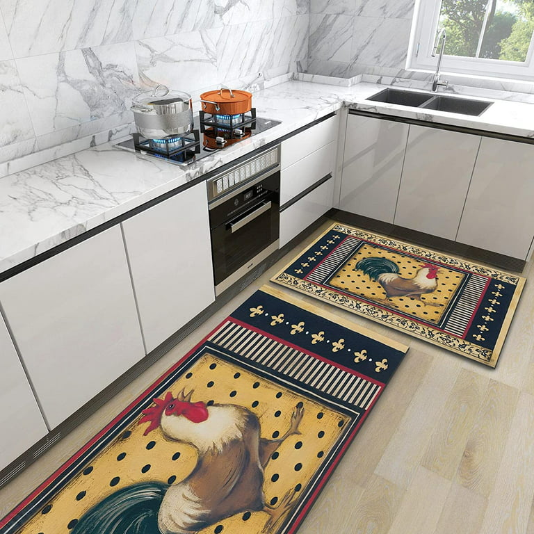 Kitchen Mats for Floor Anti Fatigue Mats for Kitchen Floor Kitchen Rugs  Farmhouse Style Memory Foam Kitchen Mat Cushioned PVC Leather Kitchen Rug  Set, 17.3x28+17.3x47 inchs