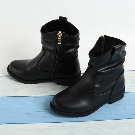 

Cathalem Toddler Shoes Girl Size 6 Girls Zip Side Slouchy Boots Western Boots Kids Ankle Boots Girls Low Rubber Winter Boots Kids Black 7 Years