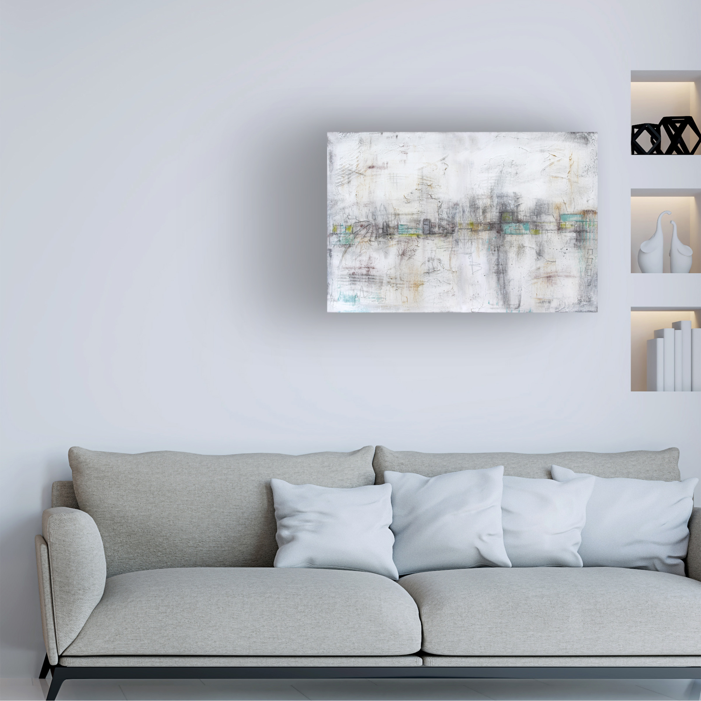 Canvas Wall Art - Jean Plout 'Abstract Aqua Horizon C' Wall Art for Living Room, Bedroom, or Office DÃ©cor by Trademark Fine Art - 47 x 30 Inches