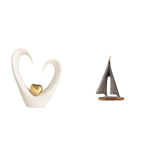 Figura de escritorio,Decoración de escritorio con forma de corazón para oficina o hogar,Escultura de velero,Estatua de velero,decoración de barco de vela,velero,Figura decorativa de resina