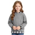thumbnail image 3 of Girls Plaid Crewneck Sweatshirt Long Sleeve Two Piece Pullover Top Casual Warm Preppy Sweatshirt for Kids Fall Winter School Daily Play Wear(7-8 Years,Grey), 3 of 5
