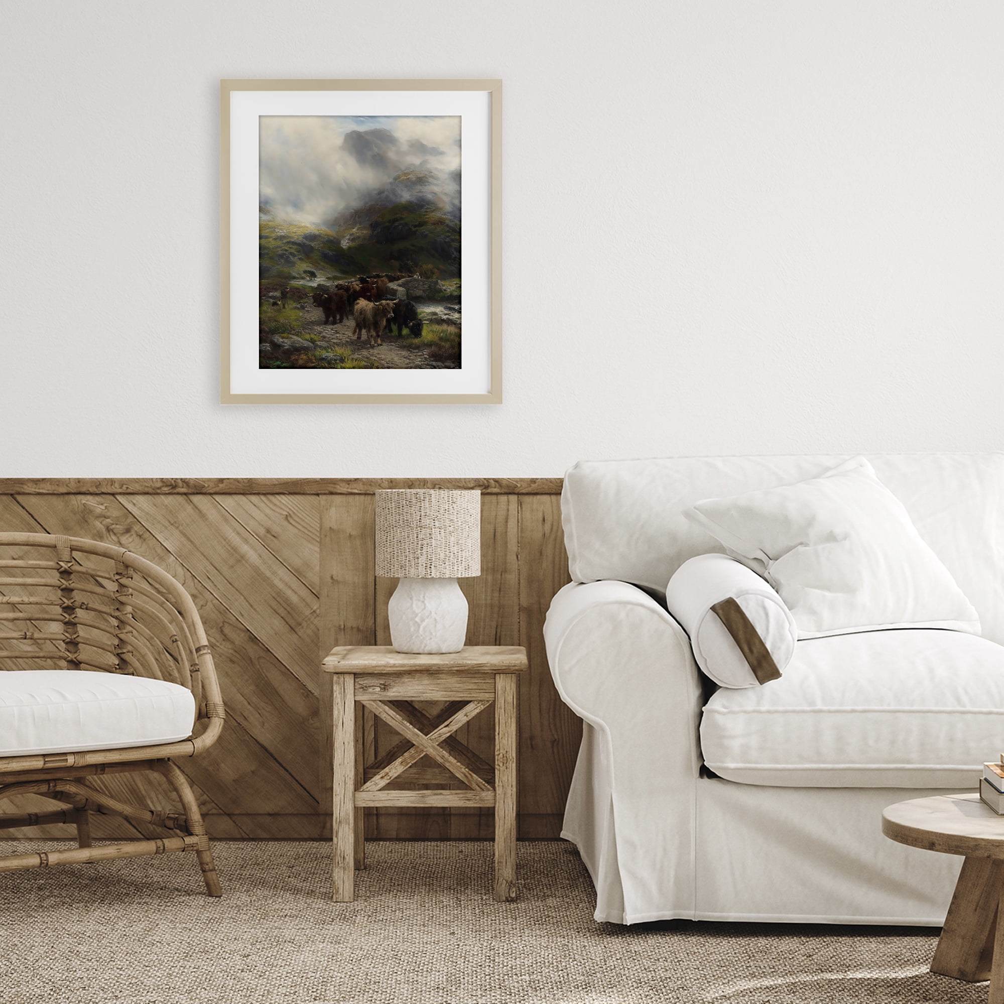 Stupell Industries Moody Highland Cows Herd Birch Framed Print Under Glass, design by Arlington Prints
