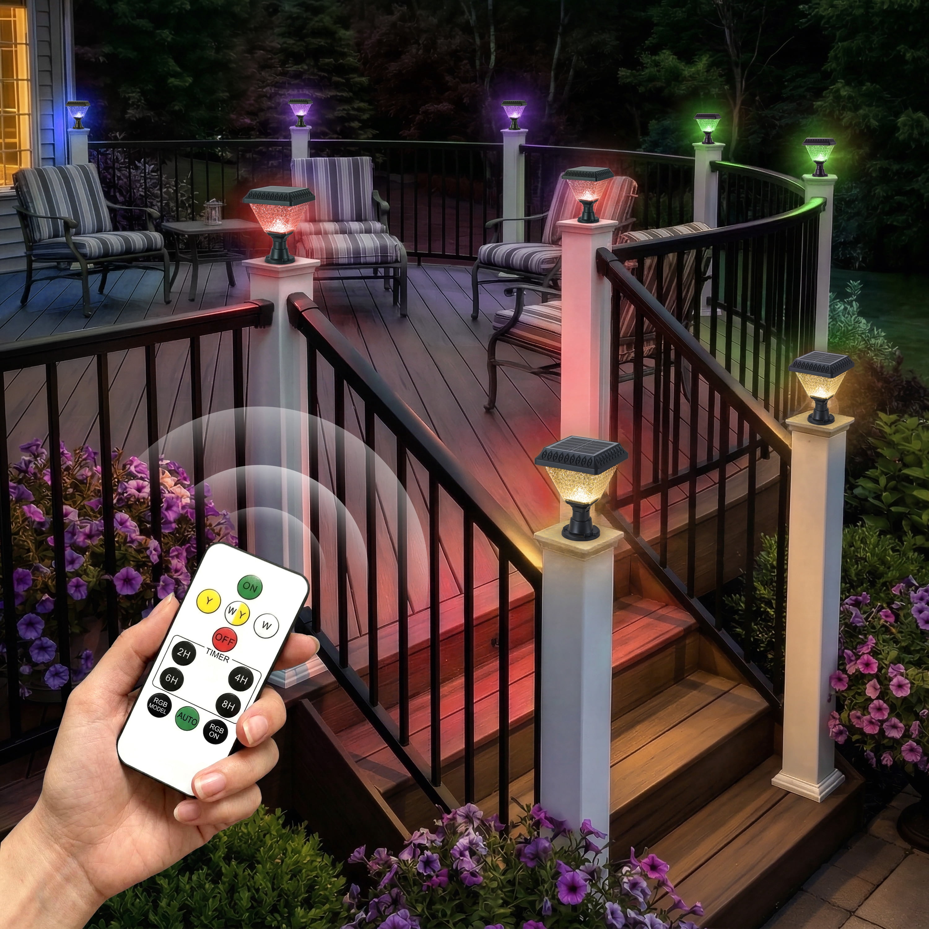 C Cattleya 8.5-in 2-Pack Dusk-to Dawn Matte Black  Solar Outdoor Post Light