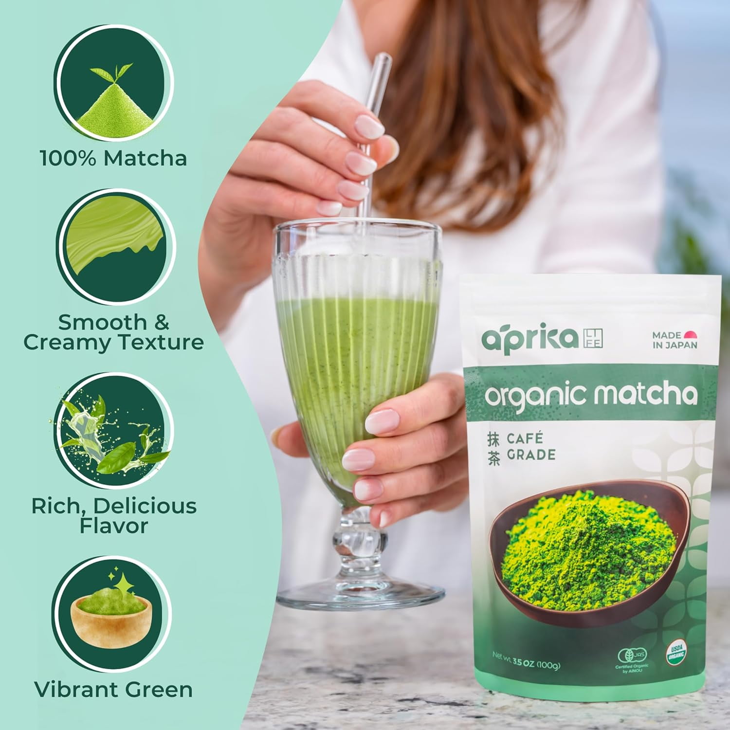 AprikaLife 100% Organic Japanese Matcha Green Tea Powder 3.5oz (100g)