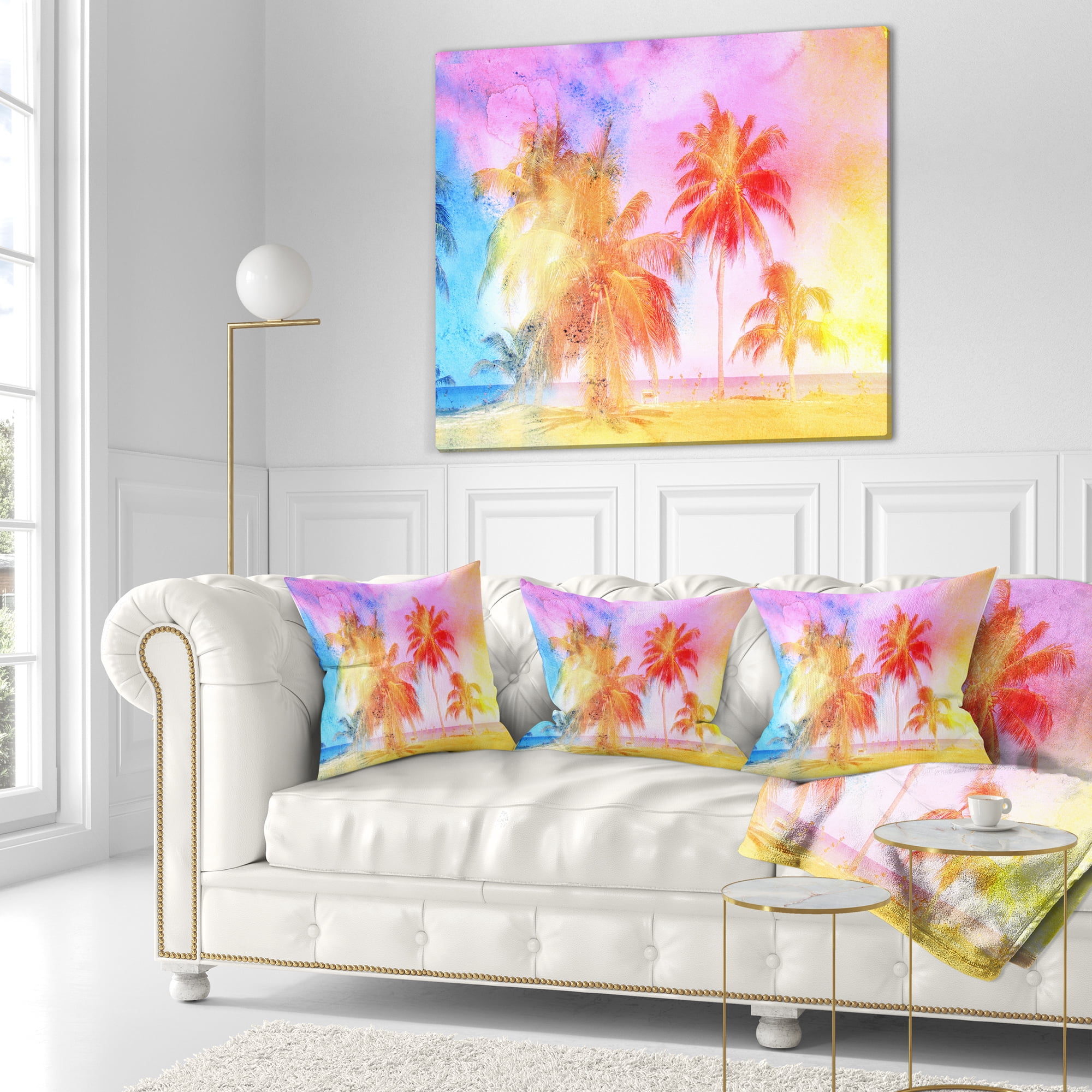 Designart High rise Retro Palm Trees - Landscape Painting Throw Pillow - 18x18