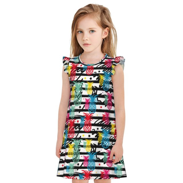 Balery Trendy Colorful Pineapples 1 Camisón de princesa para niñas, pijama de algodón con mangas abullonadas, suave y bonito.-Small