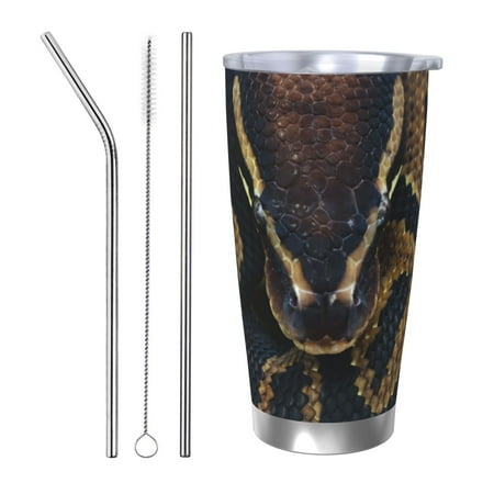 

Gaeub Ball Phyton Snake Print 20-Ounce Stainless Steel Car Cup Tumblers Cups with Lids and Straw Coffee Cups for Adults Kids Home Car Office School Travel Party-Straw Three-piece Set