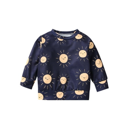 

Fanvereka Little Girls Boys Toddlers Cartoon Dinosaur/Tree/Sun Printing Long Sleeve Round Collar Tops Children Clothes
