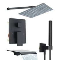 Aqzb Wall Mounted Rain Shower Faucet System, 12 Inch Large Shower Head with Handheld Rotary Sprayer, Changeable Flow Setting, Brass Rough-in Valve, Shower Panel Tower System Shower Panels System