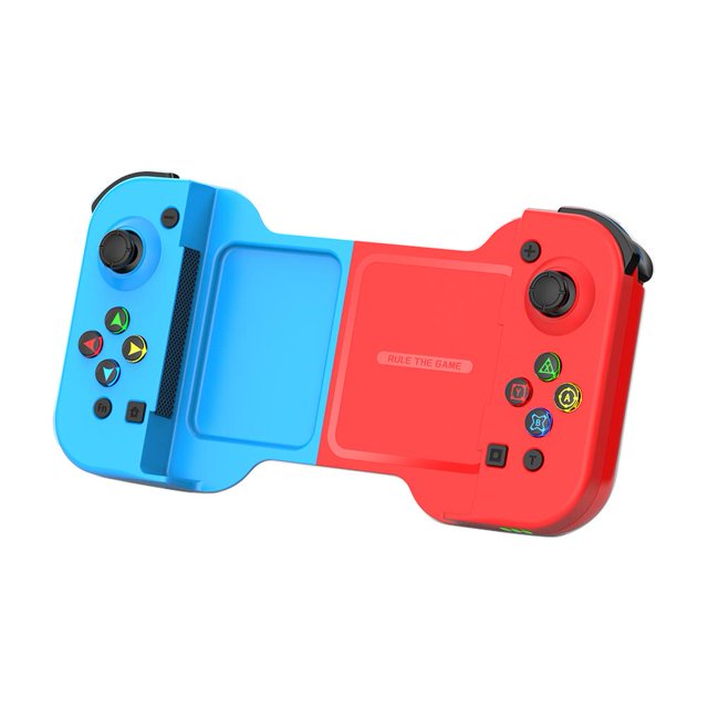 Controlador de juego para teléfono móvil inalámbrico compatible con Bluetooth para PUBG (rojo azul)