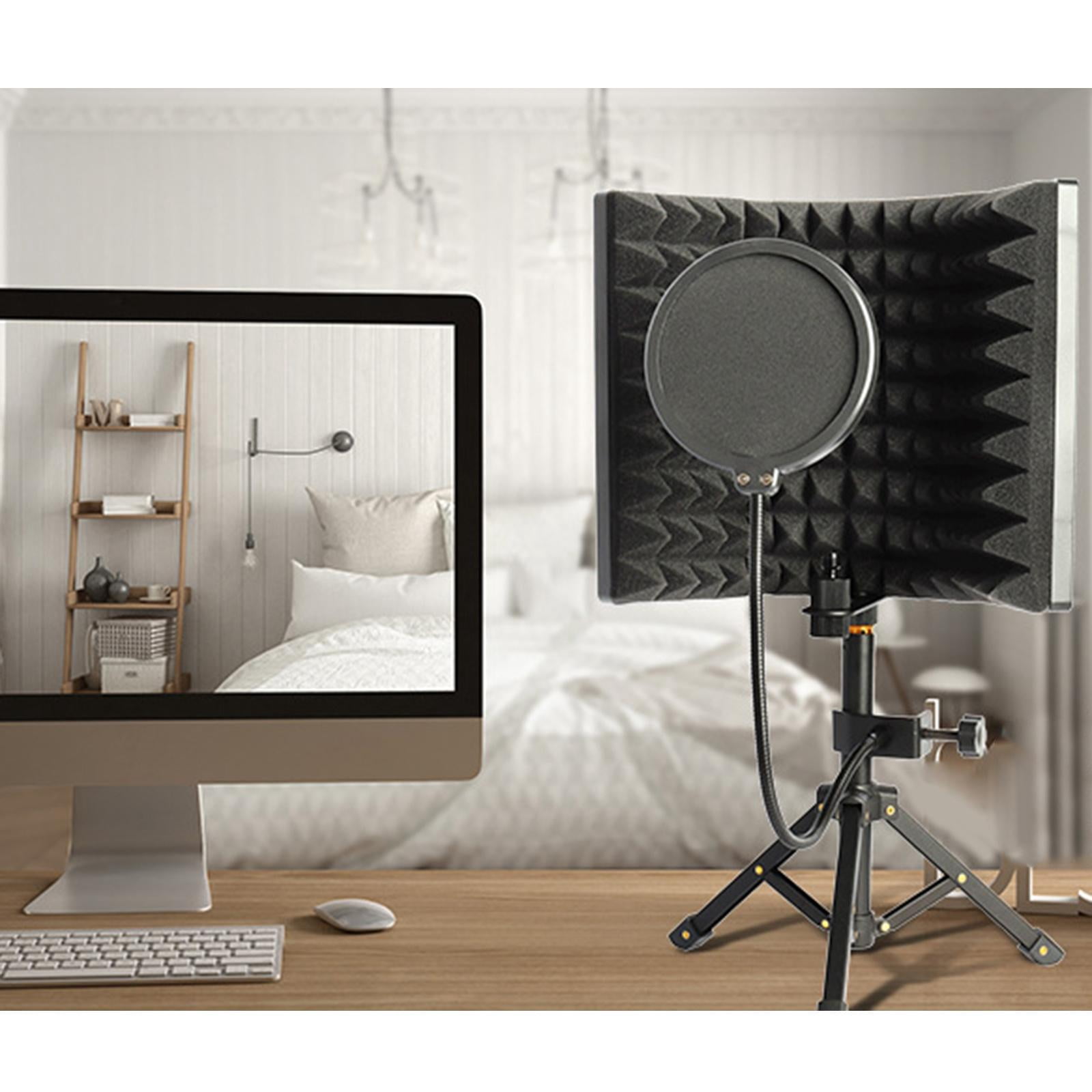 LeeQinersw Microphone Isolation Screen with Stand Mic Sound Dampening Foam Reflector Adjustable Pop Filter for Studio Broadcast Condenser Mic Vocals