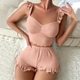 thumbnail image 6 of LEKEK Pajamas for Women Set Ribbed Ruffle Cute Cami Pajama Set Crop Tops and Shorts Slim Fit Solid Lounge Wear Summer Soft 2 Piece Sleepwear, 6 of 6
