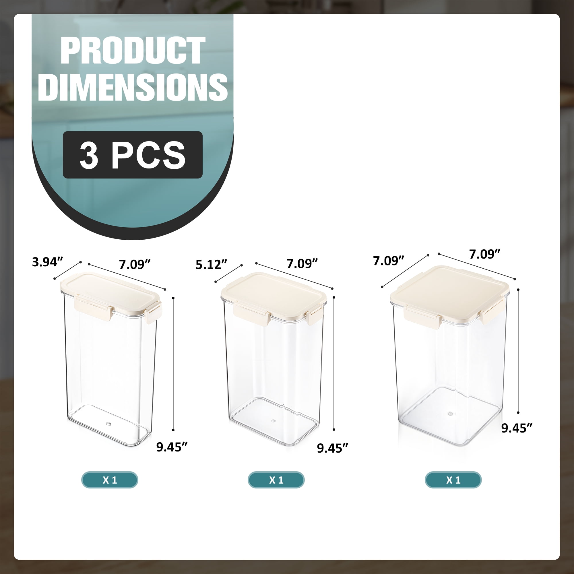 Sorbus 3-Pack Clear Tall Airtight Food Storage Containers – Assorted Sizes Pantry Organizer