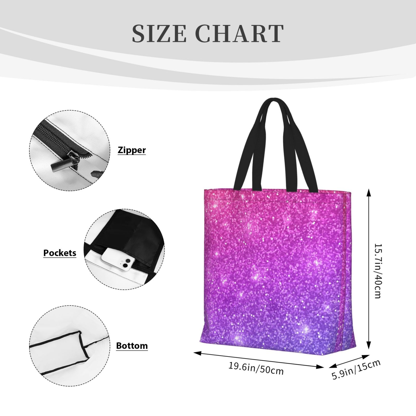 Glitter bottom tote bag deals