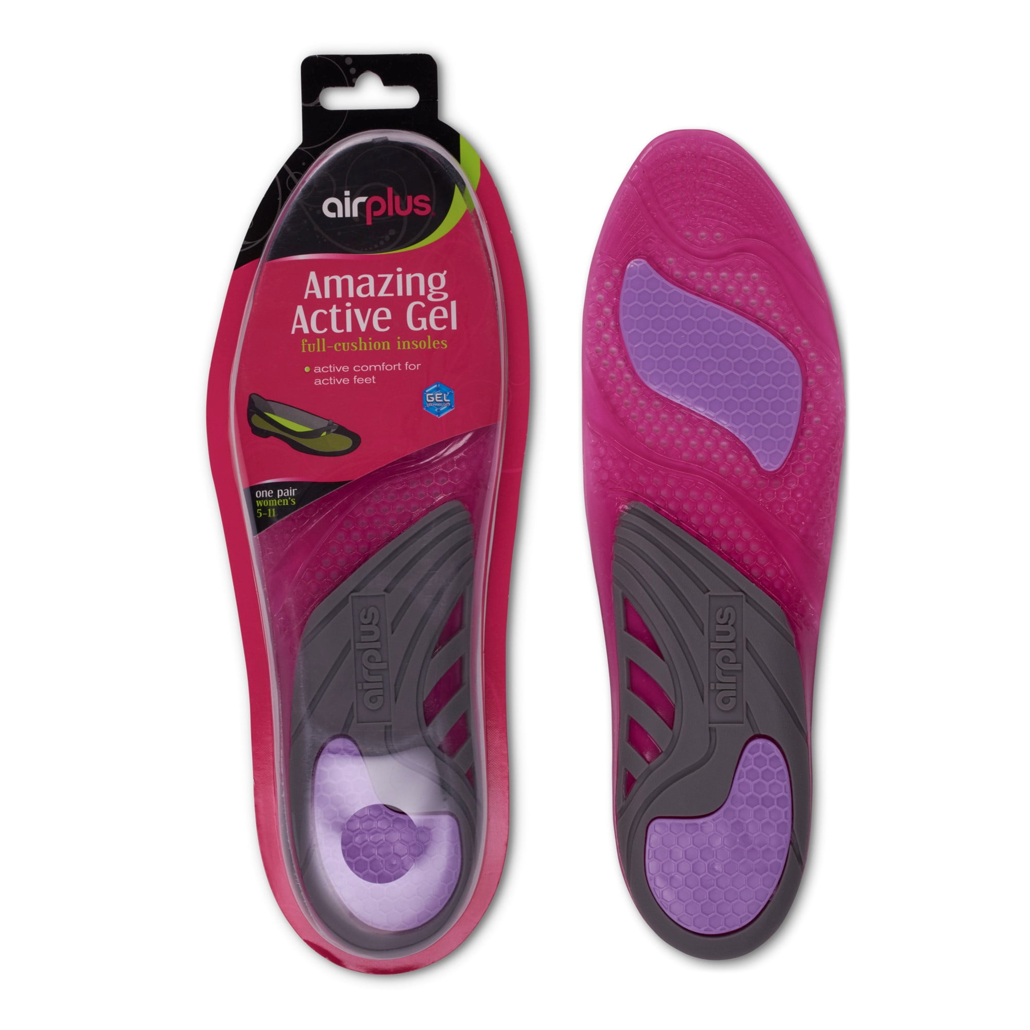 Size 5-11 Pink Womens Airplus Gel Orthotic 3/4 Length Comfort and Stability Shoe Insoles 