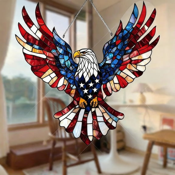 1 Pcs 4th of July Patriotic Eagle Wreath Hanging Door Sign 250th Anniversary Memorial Day Wreath Decorations Door Hanger Rustic Acrylic Plaque for Wall Front Porch Farmhouse Decor