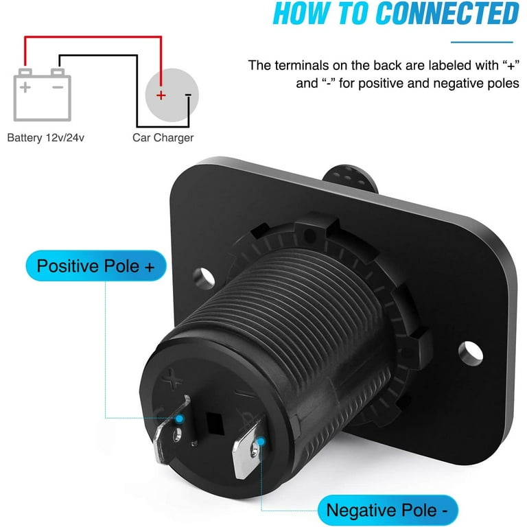 12v battery pack cigarette lighter socket Nilight 2 Pack Car Cigarette Lighter Socket DC 12V Waterproof Power Outlet Adapter Replacement with Terminals Wires and Screws for Marine Boat
