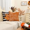 thumbnail image 3 of Fall Decorative Throw Pillow Covers 16 x 16 Inch Set of 4, Hello Pumpkin Maple Leaves Stripes Fall Decor Outdoor Farmhouse Pillow Cases for Home Couch (Orange Color), 3 of 6