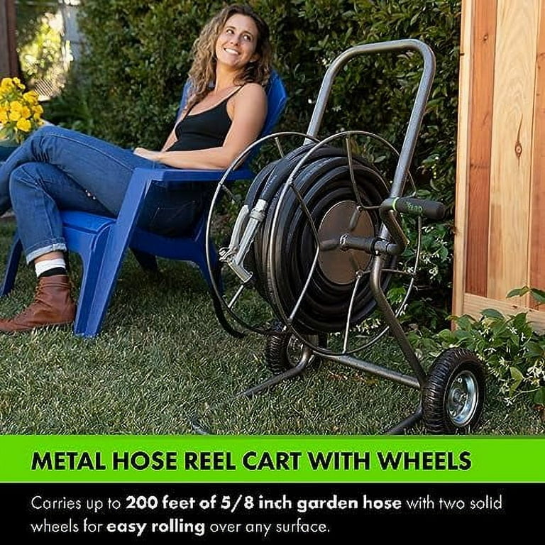 Yard Butler Hose Reel Cart With Wheels Heavy Duty 200 Foot Metal