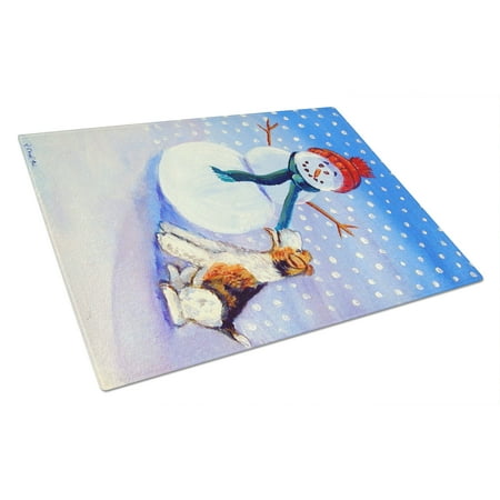 

Caroline s Treasures Snowman with Fox Terrier Glass Cutting Board Large