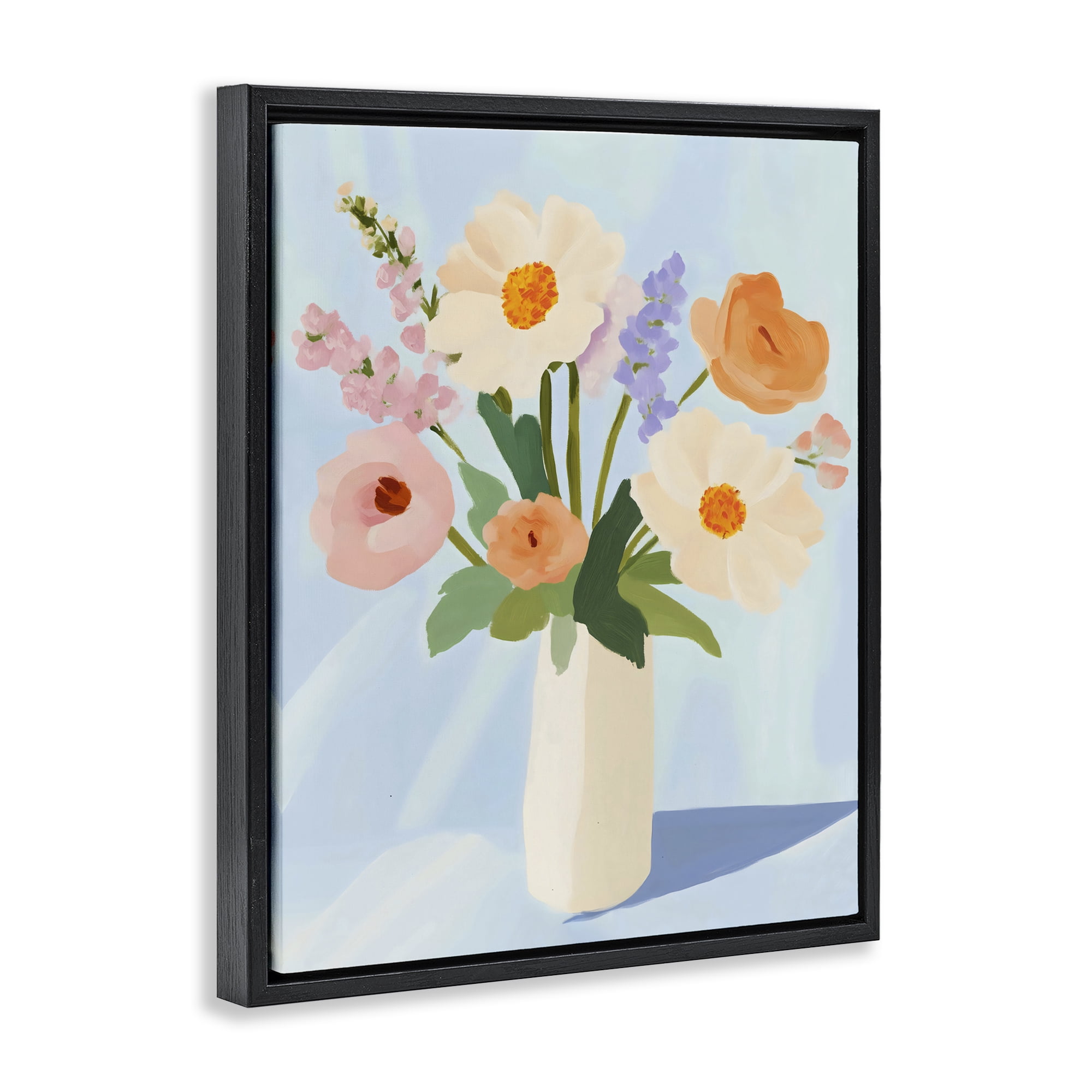 Stupell Industries Floral Bouquet in Sleek White Vase Black Framed Floater Canvas Wall Art, design by The Prints Vibe
