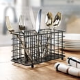 thumbnail image 2 of mDesign Metal Wire Kitchen Cutlery/Utensil Storage Bin, 3 Sections - Black, 2 of 6