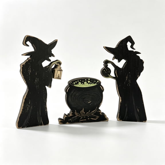 3 Pcs Halloween Witch Decorations, Farmhouse Cauldron Tiered Tray Table Centerpiece, Indoor Halloween Decor for Home Kitchen Office Party