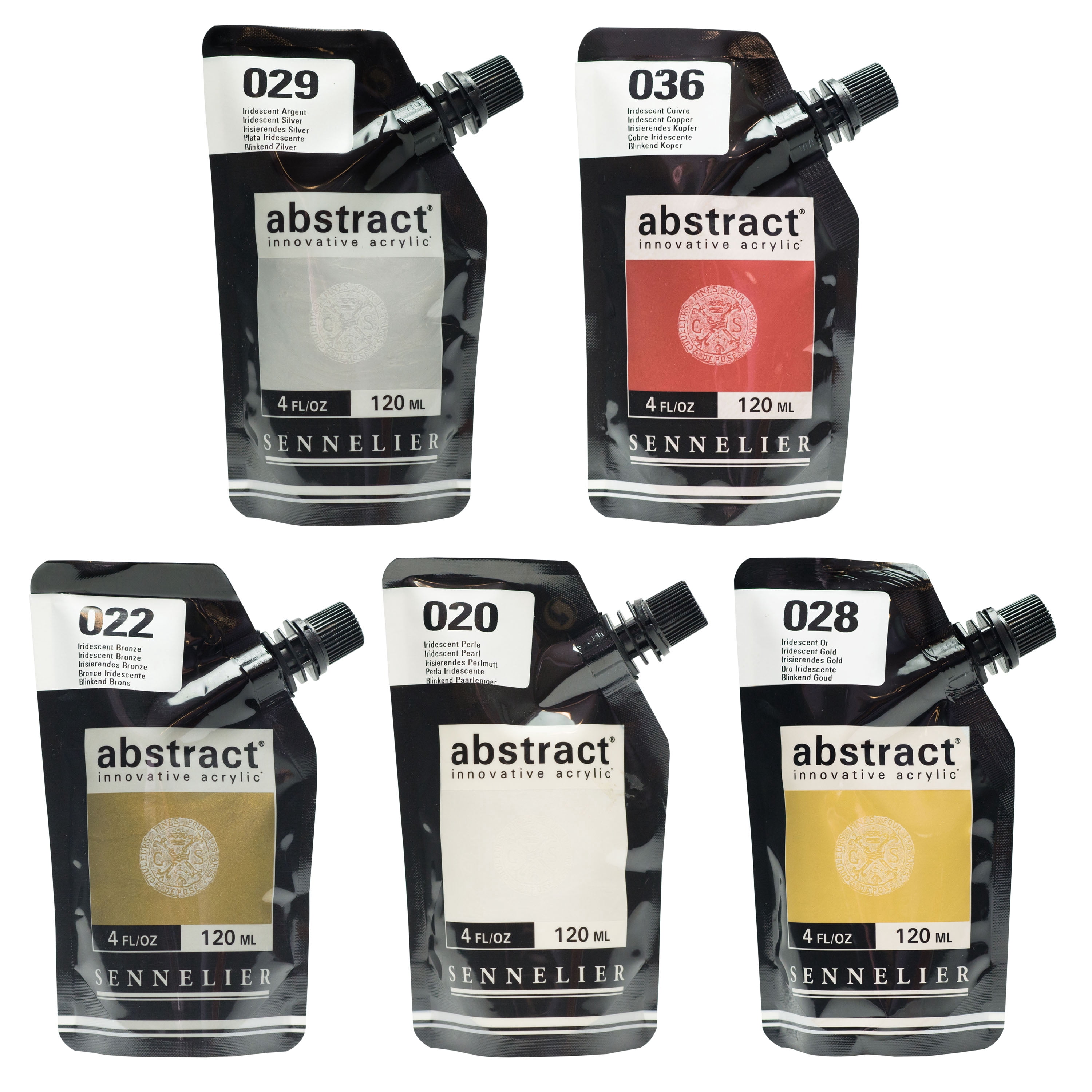 Sennelier Abstract Acrylic - Metallic, Set of 5 with Tips
