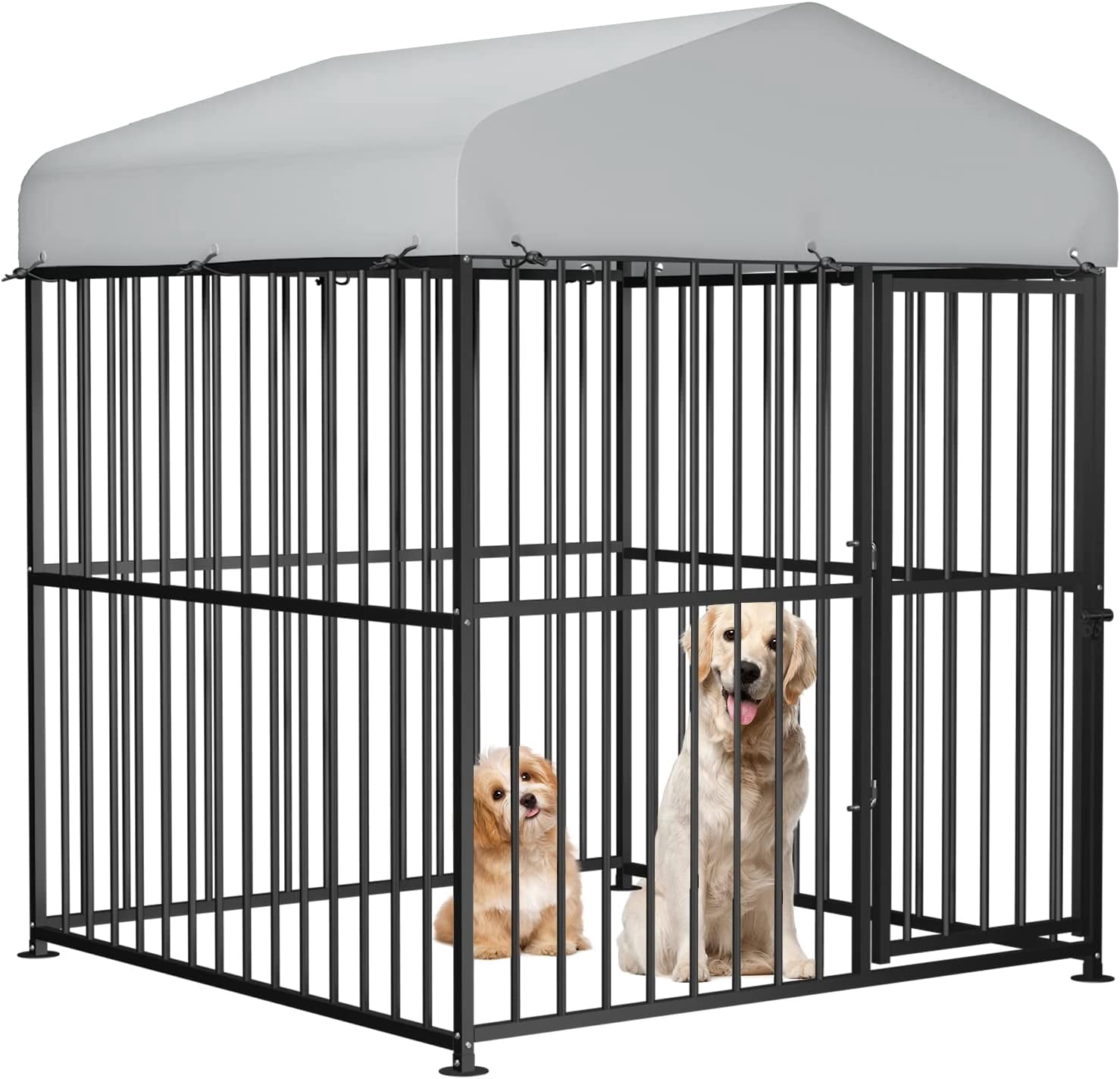 VIVIJASON 6 x 6 x 6 Ft Large Outdoor Dog Kennel, Heavy Duty Metal Frame Dog Cage with Thickened Bars, UV & Waterproof Cover, Outside Pen Playpen Dog Run House for Large to Small Dogs