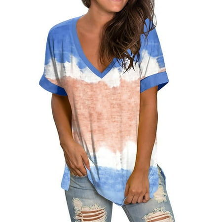 

A Line Shirt Women The Office Women Shirt Pajama Tops Women Soft Womens Plus Size Daily Summer Spring Summer Casual Tops Gradient Printed Short Sleeve V Neck Tee T Shirt Printed Loose Side Split Tunic