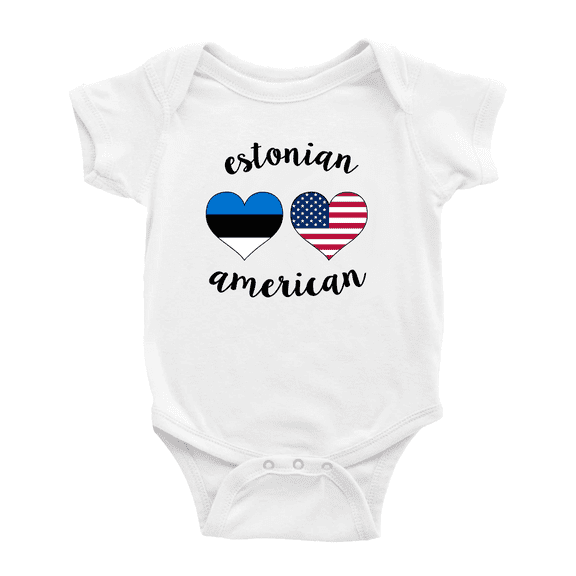 Estonian American Flag Two Hearts Cute Baby Romper Bodysuit For Boy Girl (White, 12-18 Months)