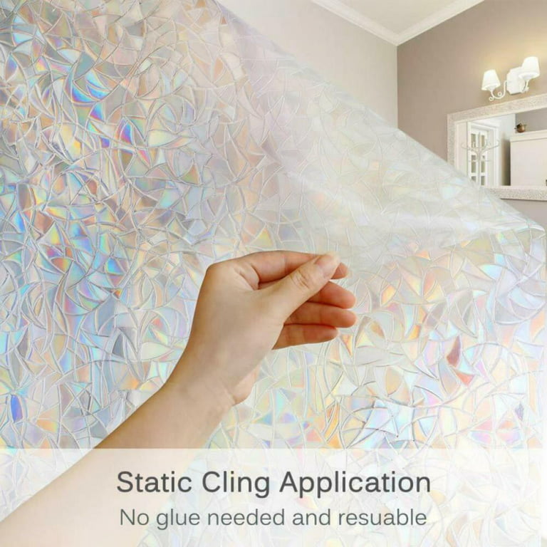  Windimiley Window Privacy Film Stained Glass Window Clings 3D  Rainbow Decorative Stickers Bathroom Non Adhesive Static Cling Frosted  Holographic Sun Blocking Door Covering (17.5 x 78.7 Inch, Pure) : Home &  Kitchen