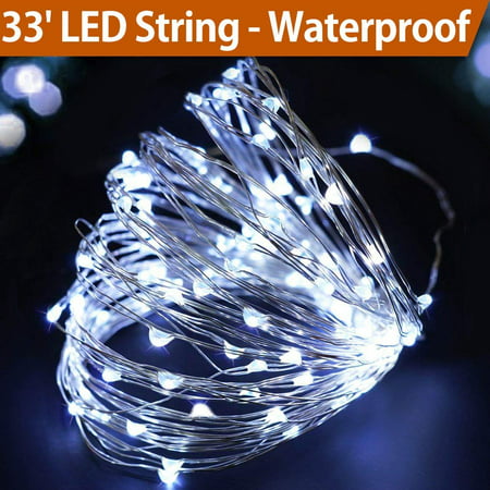 33' Cool White Fairy Lights Battery Operated - LED String Lights Battery Powered with Timer - Outdoor Lighted Christmas Garland Lights - Cool White Christmas Tree Lights Battery