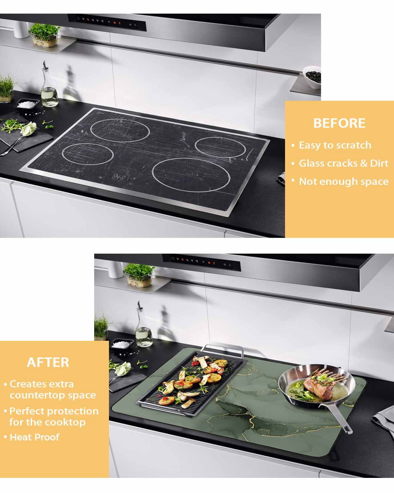 nqOlkjepod Large Induction Cooktop Protector Mat 24"x21", Sage Green Marble Stove Top Covers for Electric Stove, Modern Abstract Art Ink Painting Stove Burner Cover Mats, Glass Top Stove Cover