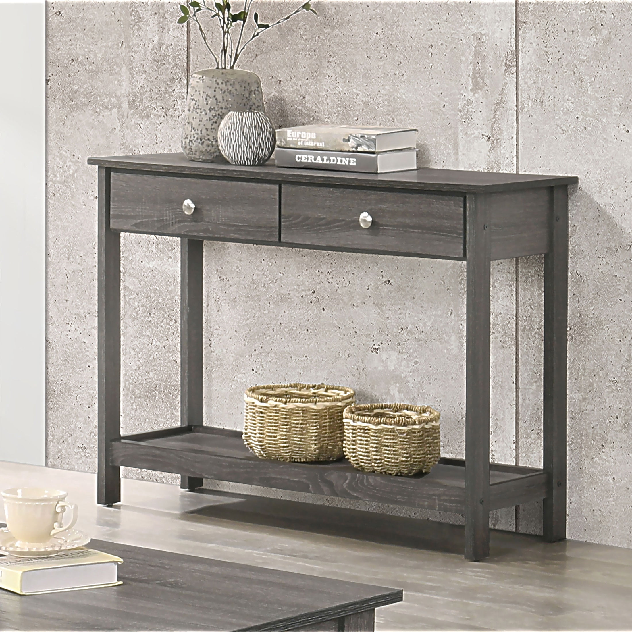 Furniture of America Manac 2-Drawer Console Table, Gray