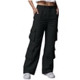 thumbnail image 2 of Uaswgudfs Women's Elastic Waist Loose-Fit Cargo Pants with Spacious Legs, Made of Durable Fabric Black M, 2 of 8