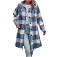 thumbnail image 3 of UVEASISHA Women's Flannel Winter Jackets Long Casual Wool Blend Plaid Shacket Jacket Warm Up Trendy Jacket Coats with Pockets,Blue,L, 3 of 8