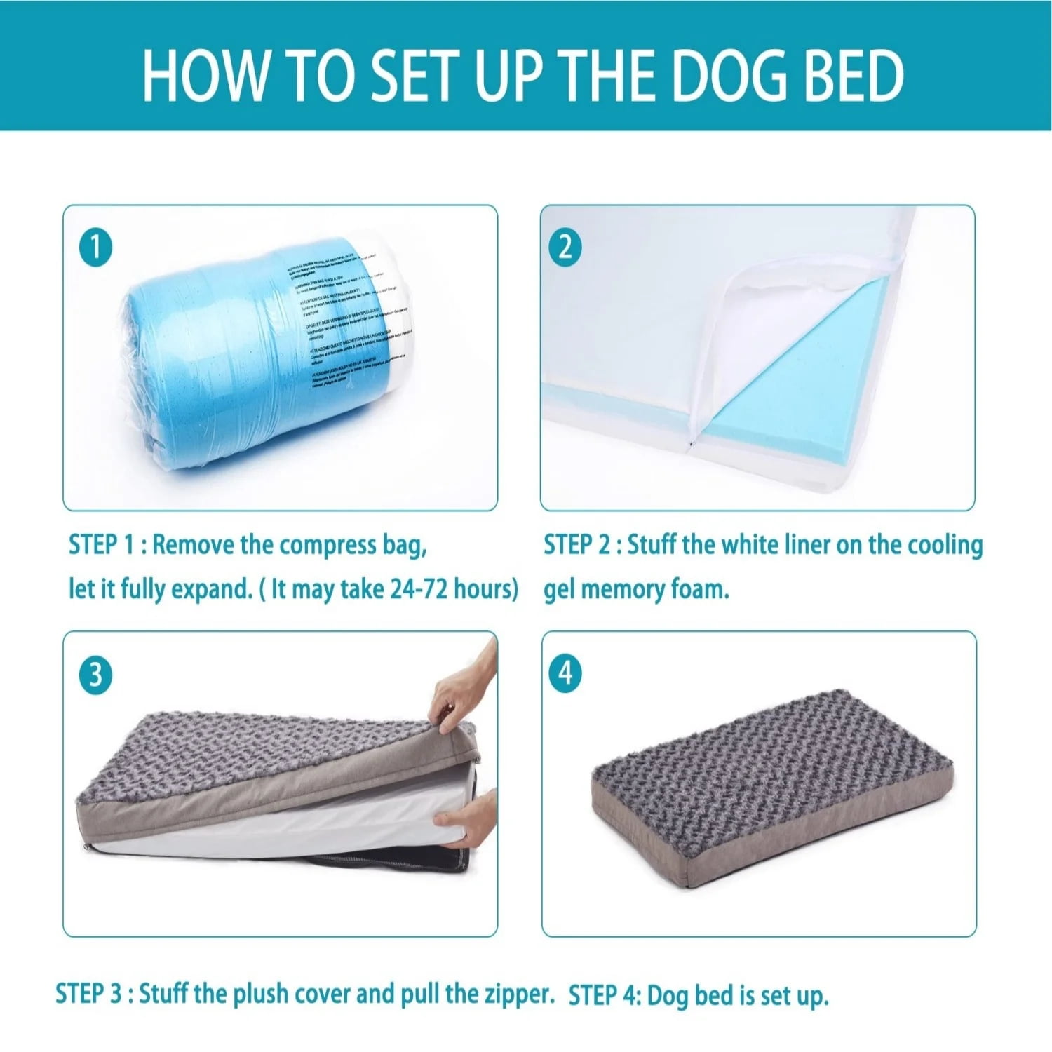 WATANIYA PET Memory Foam Soft Rose Plush Dog Bed, Non Slip Bottom, Washable Pet Bed Mattress, Grey