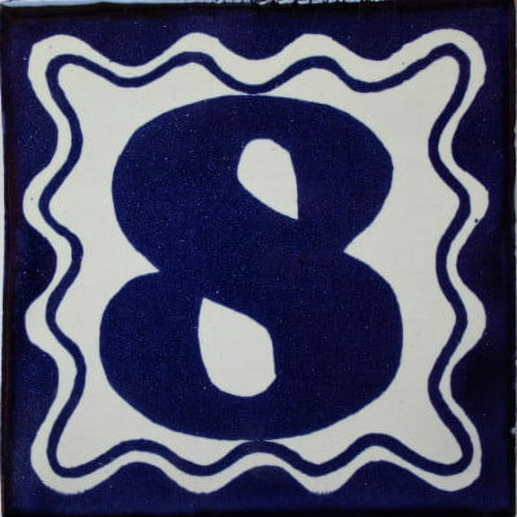 Blue Talavera Tile Number Eight, Set of 3 pcs