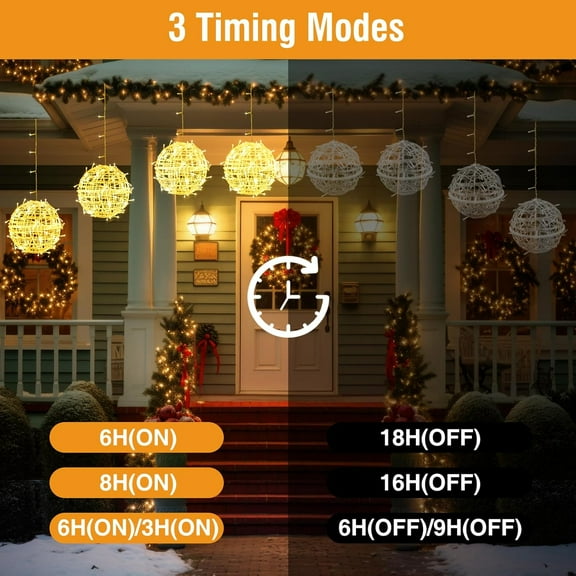 FGERFE-Color Changing Christmas Outdoor Balls Lights, 11 Modes Sphere Lights with Remote & Timer, 4 Pack 7.87" Dimmable Hanging Tree Globe Lights with Plug-in for Xmas Party Yard Garden Decorations