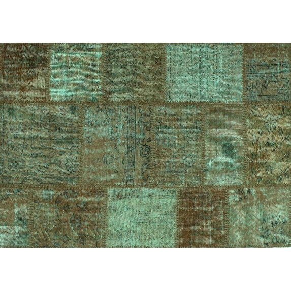 Ahgly Company Indoor Rectangle Patchwork Turquoise Blue Transitional Area Rugs, 7' x 9'