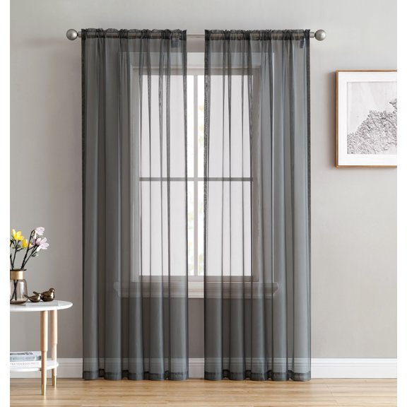 Rosnek Sheer Curtains Elegant Sheer Window Drapes Rod Pocket, Single Panel in Black