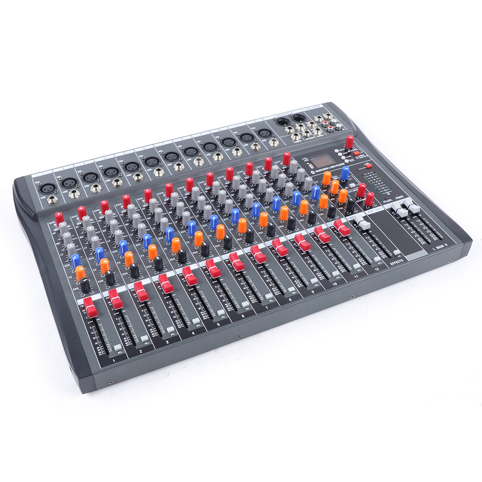 12-Channel Stereo Mixer, Professional BT Audio Mixer for Studio, DJ Sound Mixing Console with USB Interface 110V