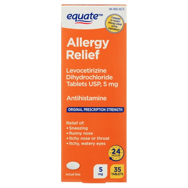 Equate Levocetirizine Dihydrochloride USP Allergy Relief Tablets, 5 mg ...