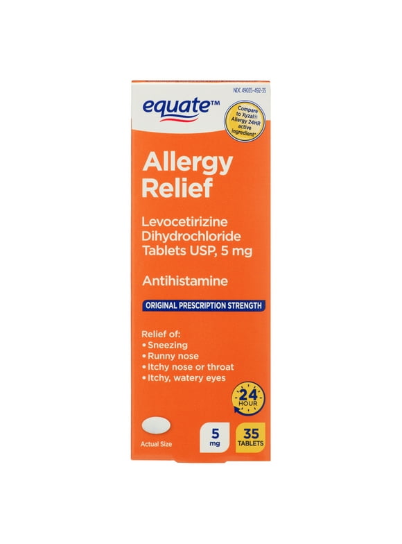Equate Levocetirizine Dihydrochloride USP Allergy Relief Tablets, 5 mg, 35 Count