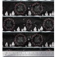 thumbnail image 1 of Soimoi Tissu Satin Crêpe Noir Japon Baies Rouges & Joyeux Noël Imprimé au Mètre 42 Pouces de Large, 1 of 3